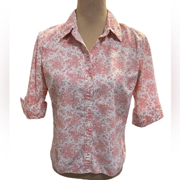 J. Crew Tops - J.Crew Women’s Vintage 100% Cotton Button Up Flip Cuff Shirt Pink Paisley Large.